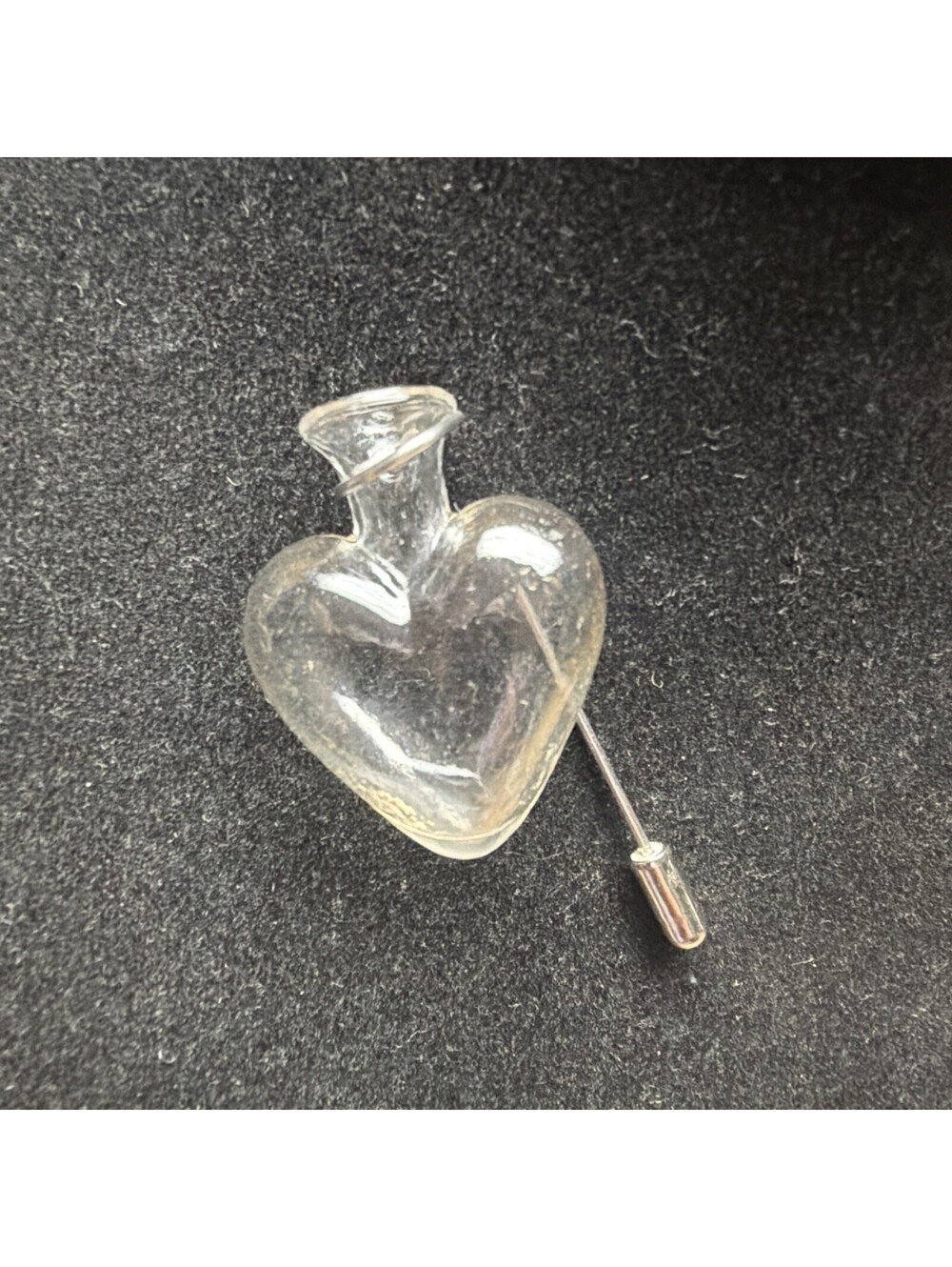 Vintage Heart Shaped Glass Lapel Stick Pin To Hold A Flower Or Stem Boutonniere